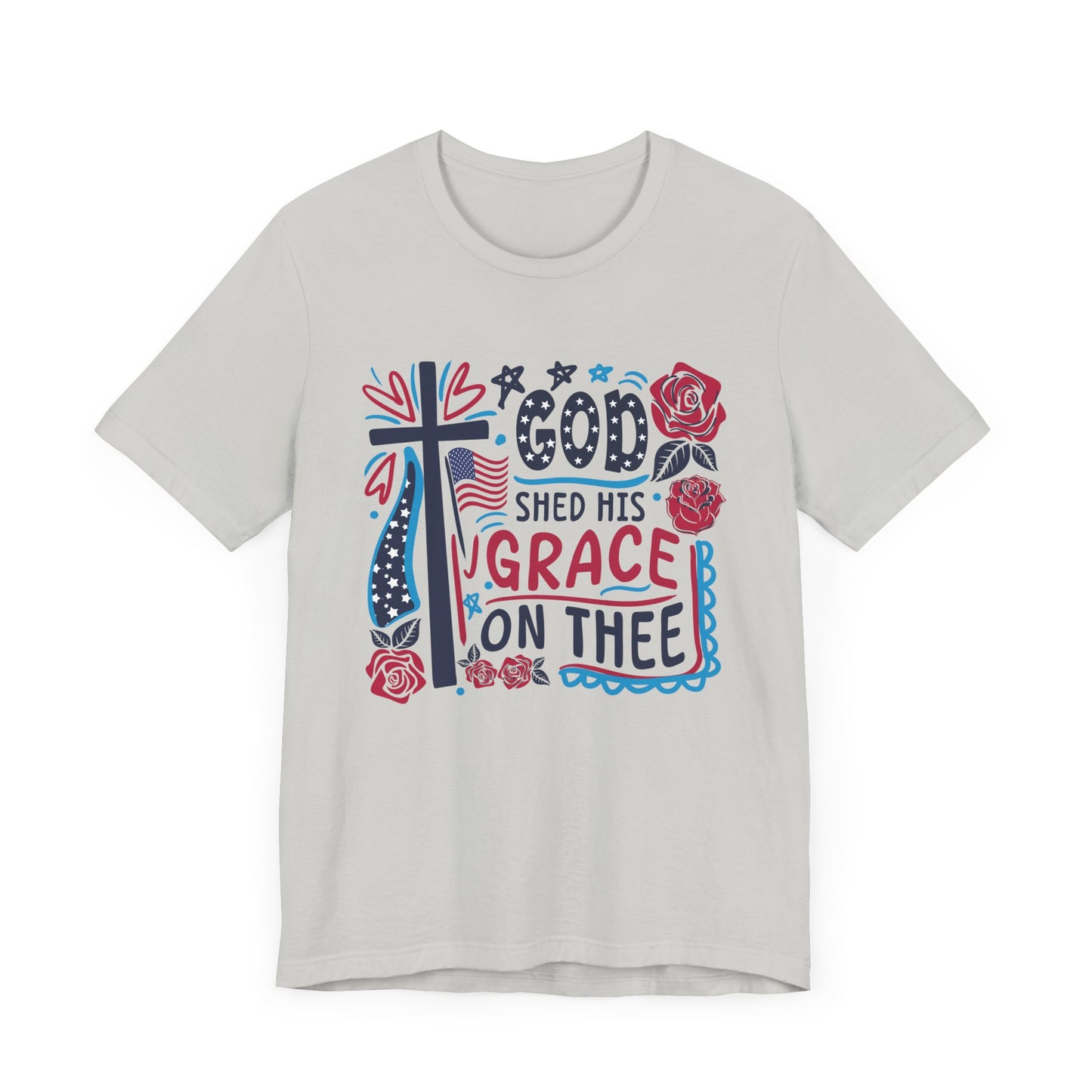 Gods Grace on Thee Patriotic Graphic Tee, Fun Summer T-Shirt, Holiday Apparel, 4th of July Shirt