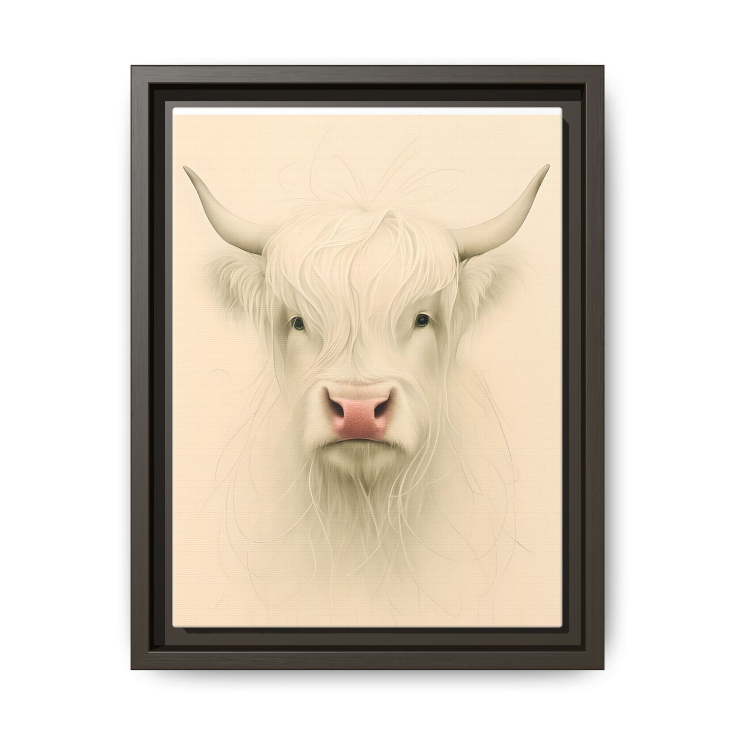 Framed Highland Cow Art Print (White), Rustic Home Decor, Animal Wall Art, Farmhouse Style, Gift for Cow Lovers
