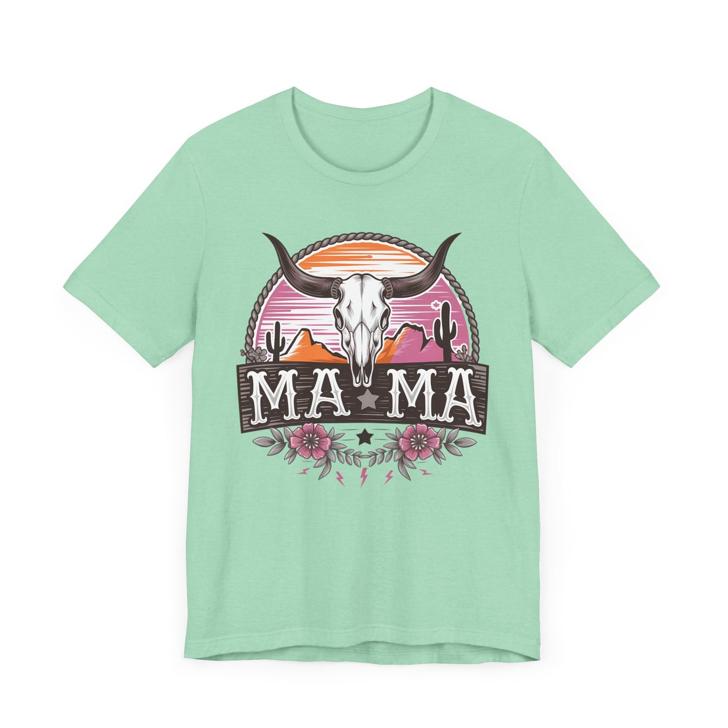 Mama Tee with Cow Skull, Gift for Moms, Casual Summer Top, Boho Style Apparel, Unique Mother's Day Gift