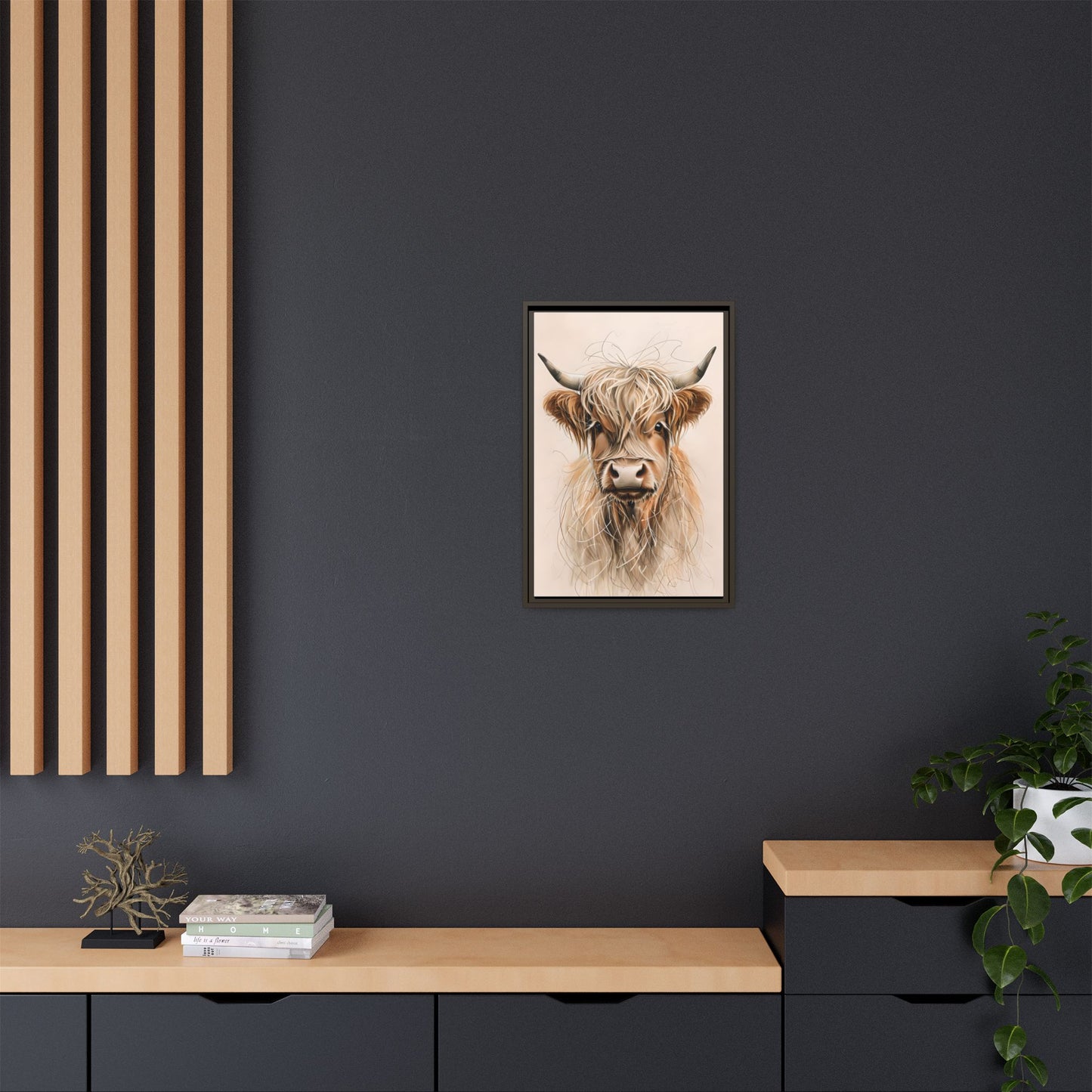 Framed Highland Cow Art Print (Tan), Rustic Home Decor, Animal Wall Art, Farmhouse Style, Gift for Cow Lovers