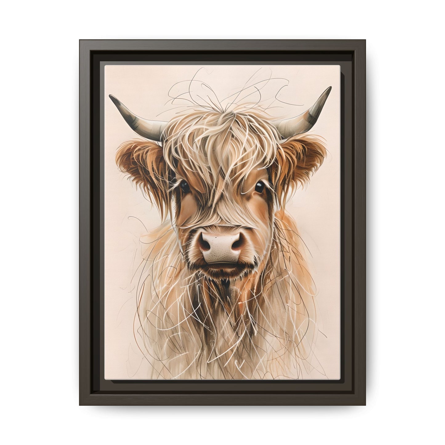Framed Highland Cow Art Print (Tan), Rustic Home Decor, Animal Wall Art, Farmhouse Style, Gift for Cow Lovers