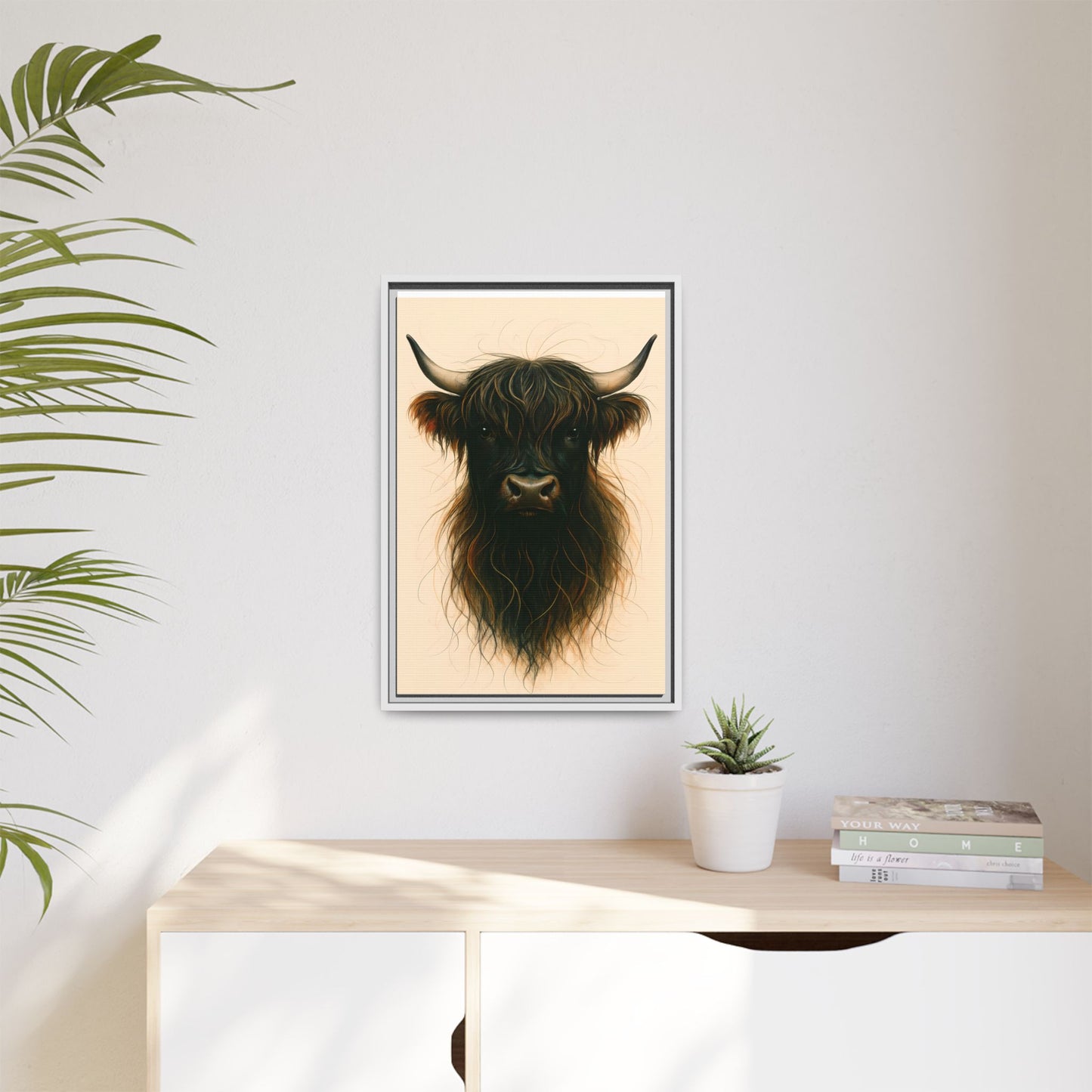 Framed Highland Cow Art Print (Black), Rustic Home Decor, Animal Wall Art, Farmhouse Style, Gift for Cow Lovers