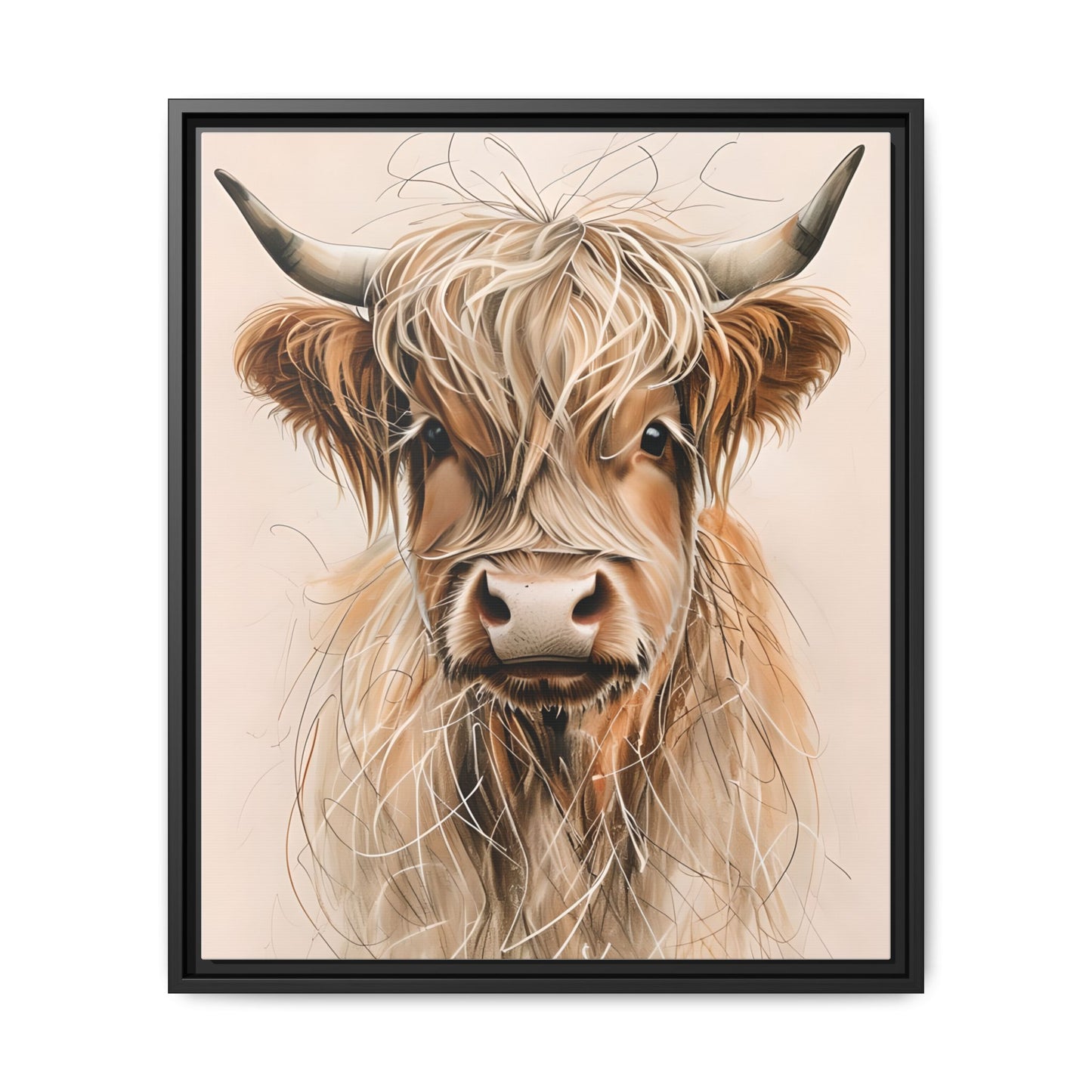 Framed Highland Cow Art Print (Tan), Rustic Home Decor, Animal Wall Art, Farmhouse Style, Gift for Cow Lovers