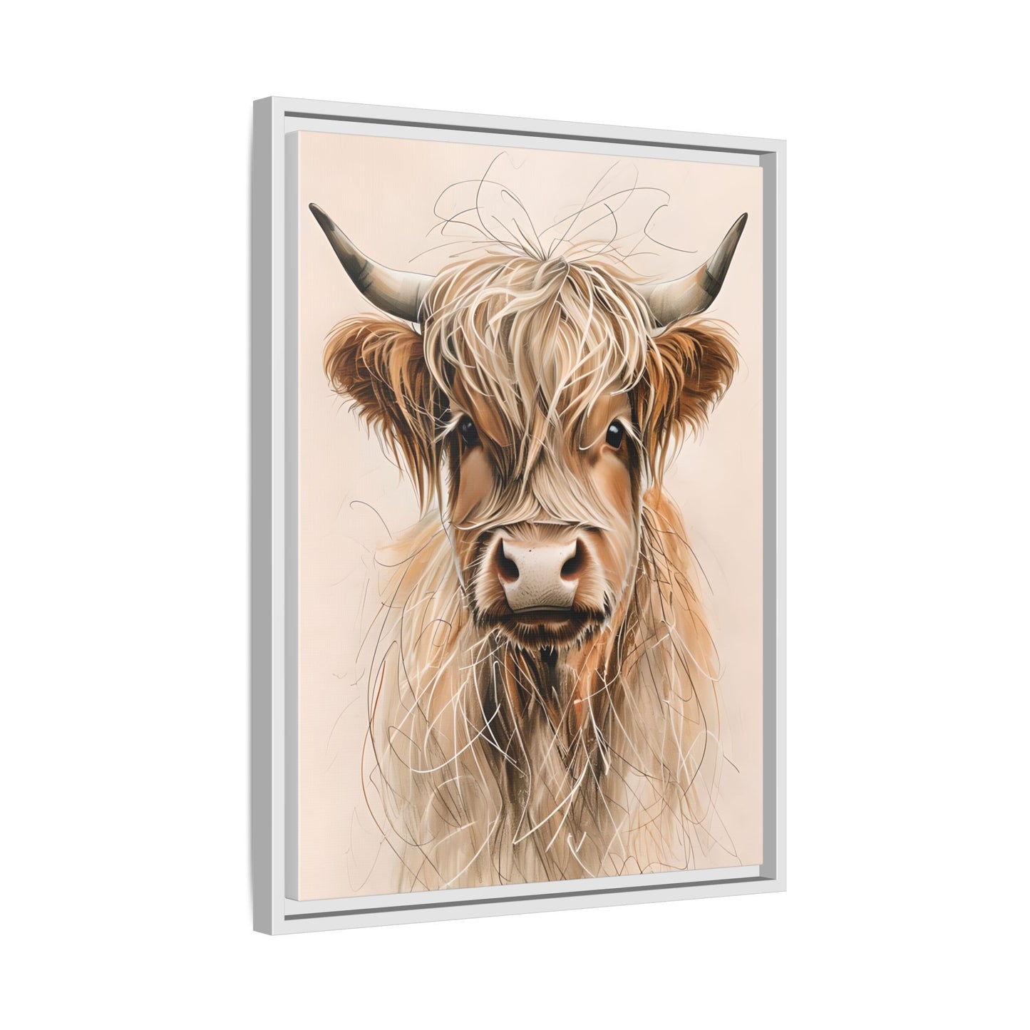 Framed Highland Cow Art Print (Tan), Rustic Home Decor, Animal Wall Art, Farmhouse Style, Gift for Cow Lovers