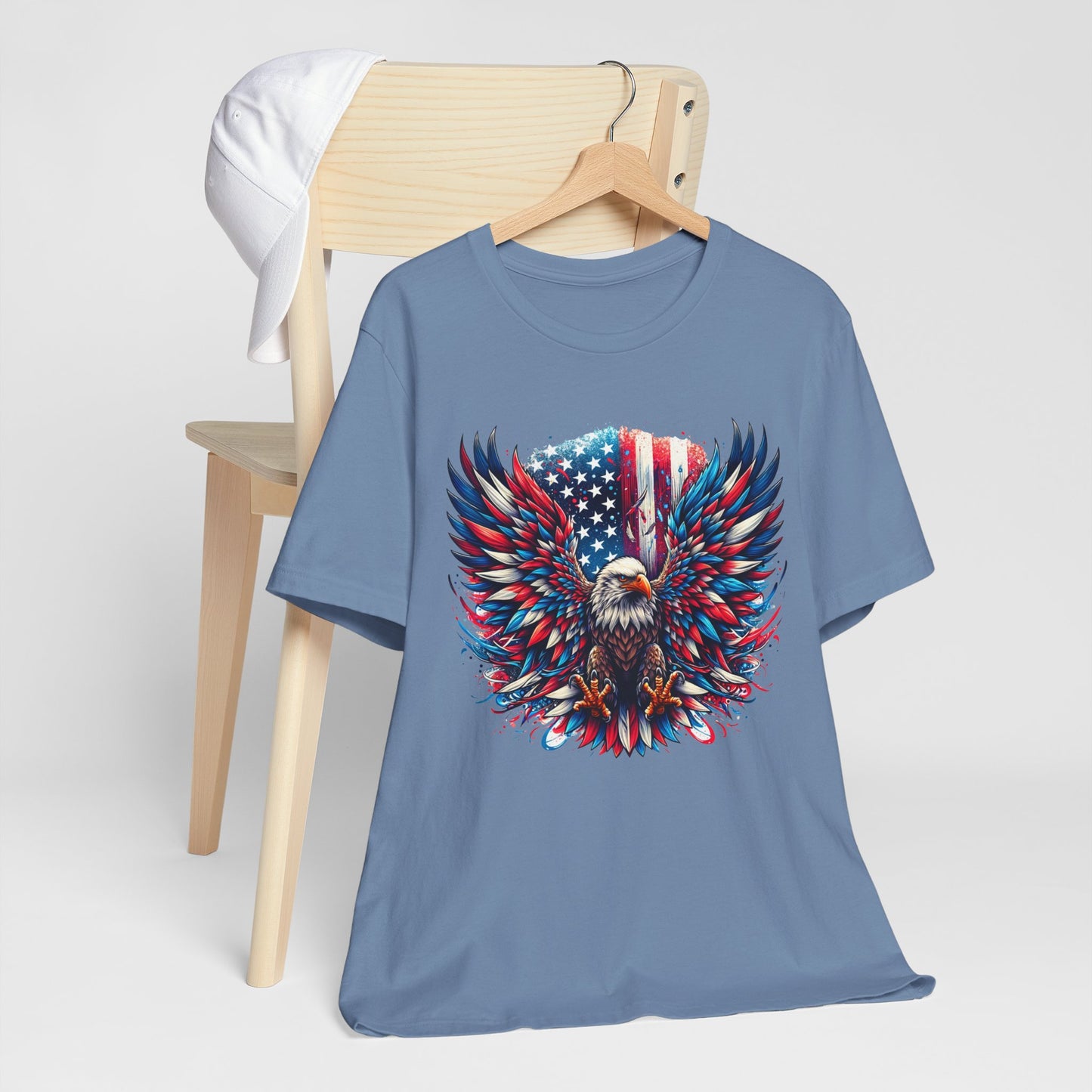 Eagle with US Flag Patriotic Graphic Tee, Fun Summer T-Shirt, Holiday Apparel, 4th of July Shirt