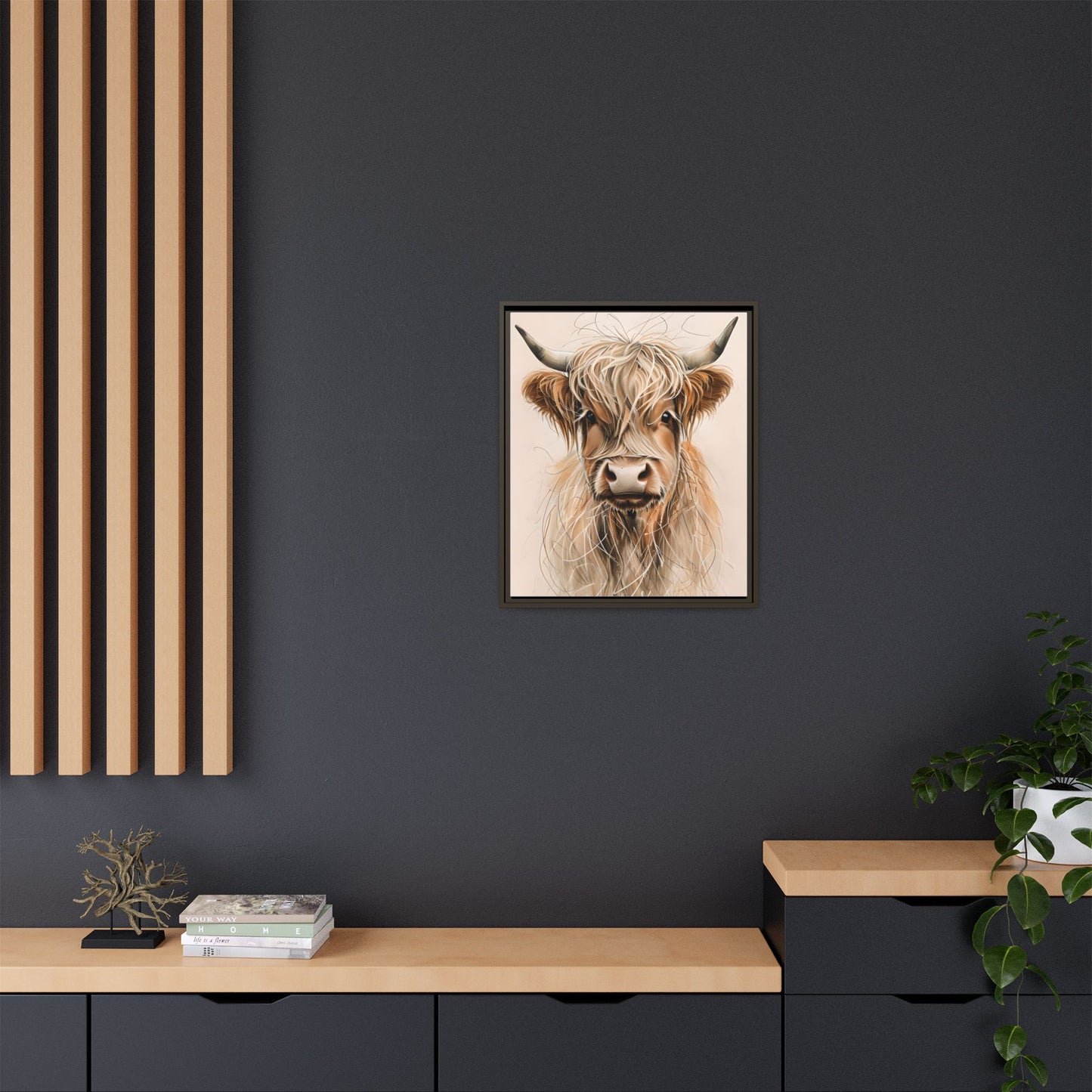 Framed Highland Cow Art Print (Tan), Rustic Home Decor, Animal Wall Art, Farmhouse Style, Gift for Cow Lovers