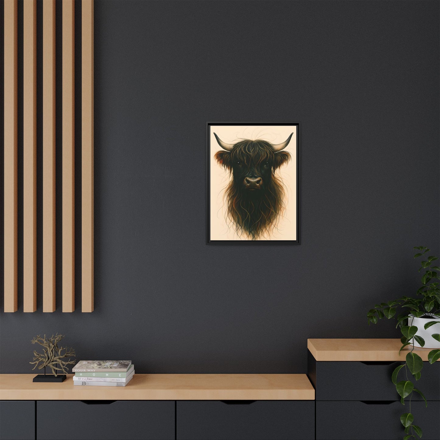 Framed Highland Cow Art Print (Black), Rustic Home Decor, Animal Wall Art, Farmhouse Style, Gift for Cow Lovers