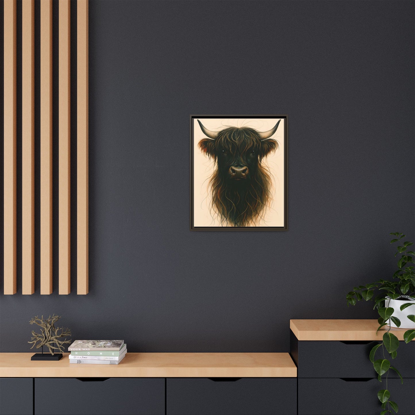 Framed Highland Cow Art Print (Black), Rustic Home Decor, Animal Wall Art, Farmhouse Style, Gift for Cow Lovers