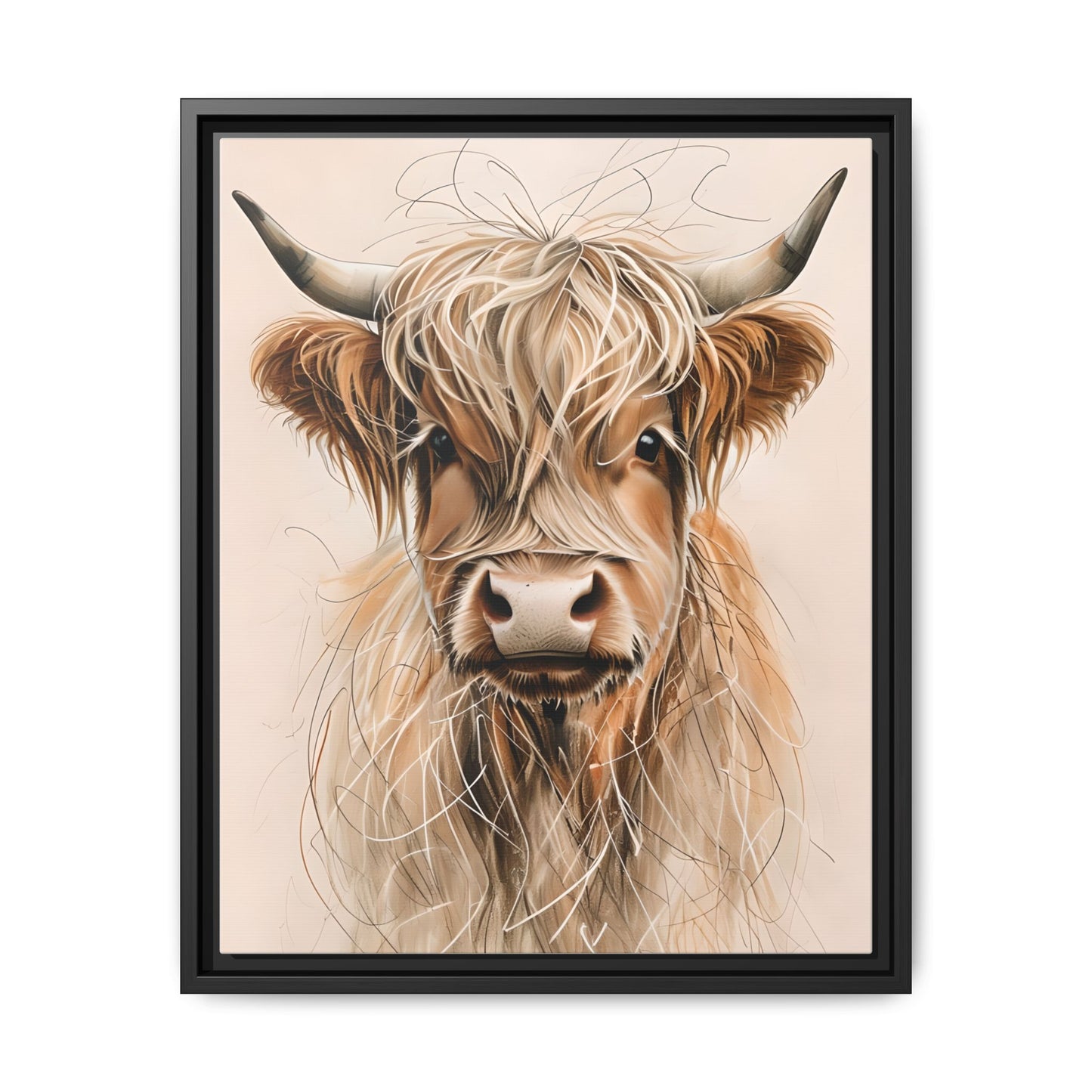 Framed Highland Cow Art Print (Tan), Rustic Home Decor, Animal Wall Art, Farmhouse Style, Gift for Cow Lovers