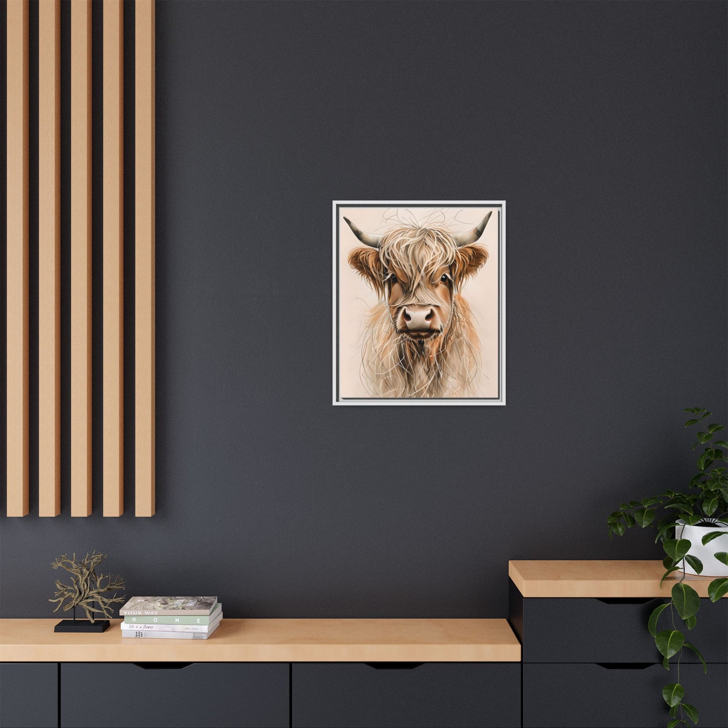 Framed Highland Cow Art Print (Tan), Rustic Home Decor, Animal Wall Art, Farmhouse Style, Gift for Cow Lovers