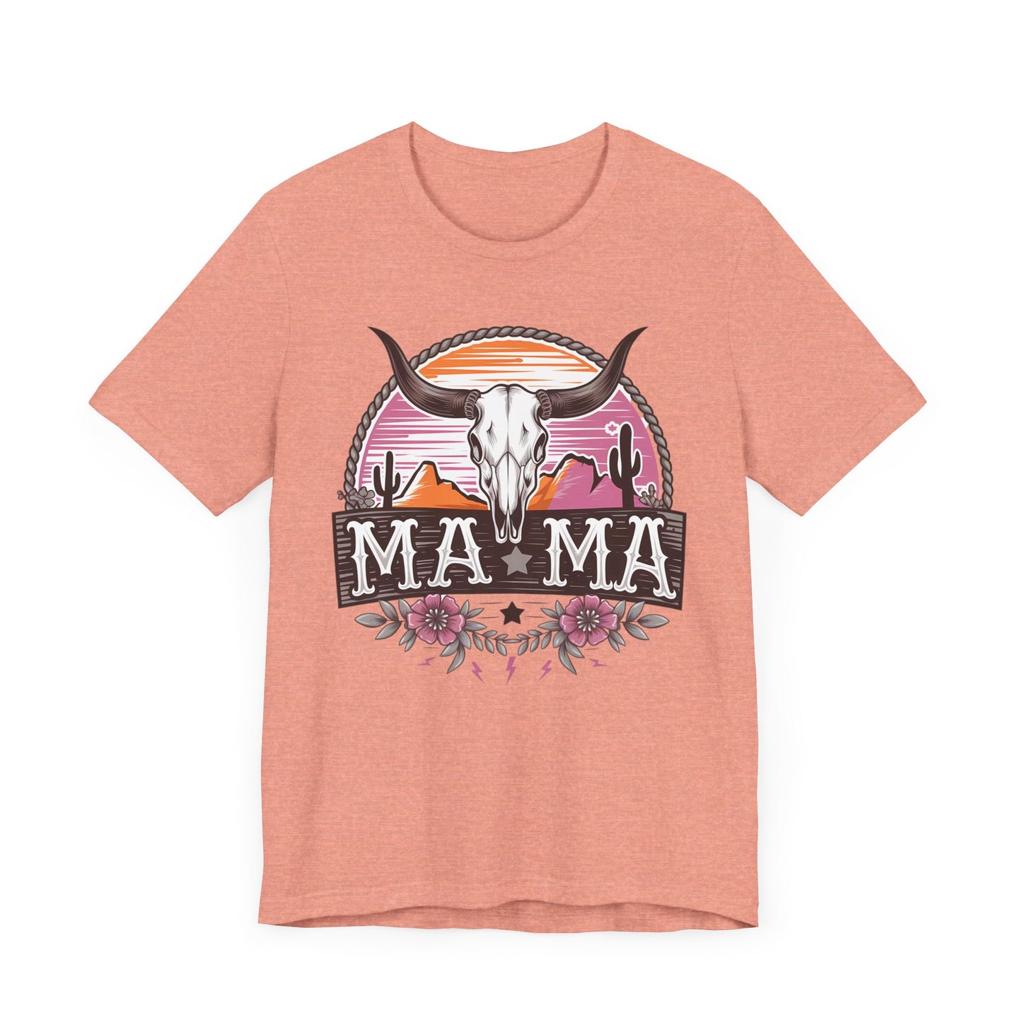 Mama Tee with Cow Skull, Gift for Moms, Casual Summer Top, Boho Style Apparel, Unique Mother's Day Gift