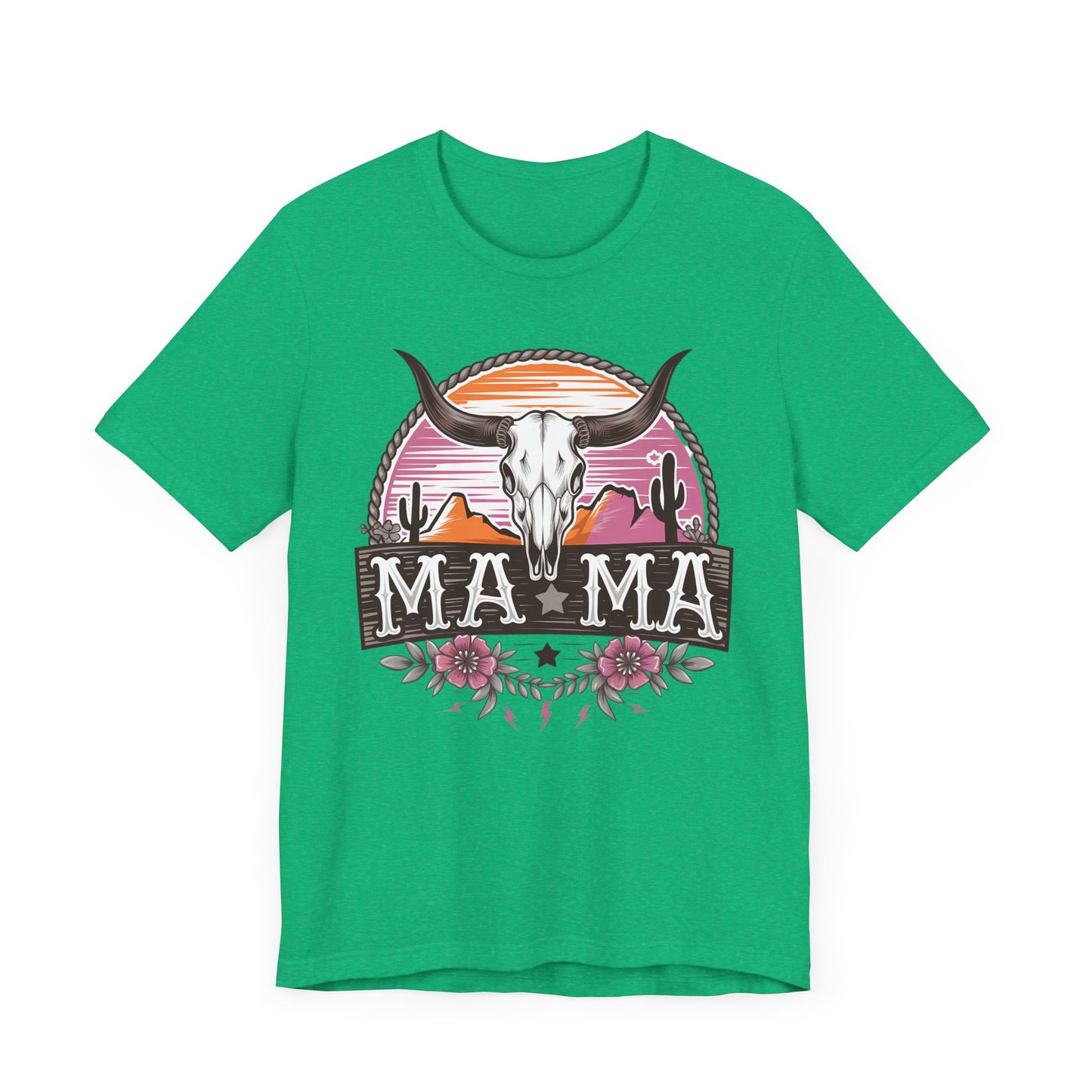 Mama Tee with Cow Skull, Gift for Moms, Casual Summer Top, Boho Style Apparel, Unique Mother's Day Gift