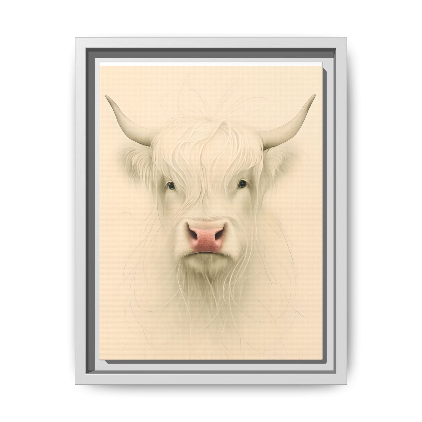Framed Highland Cow Art Print (White), Rustic Home Decor, Animal Wall Art, Farmhouse Style, Gift for Cow Lovers