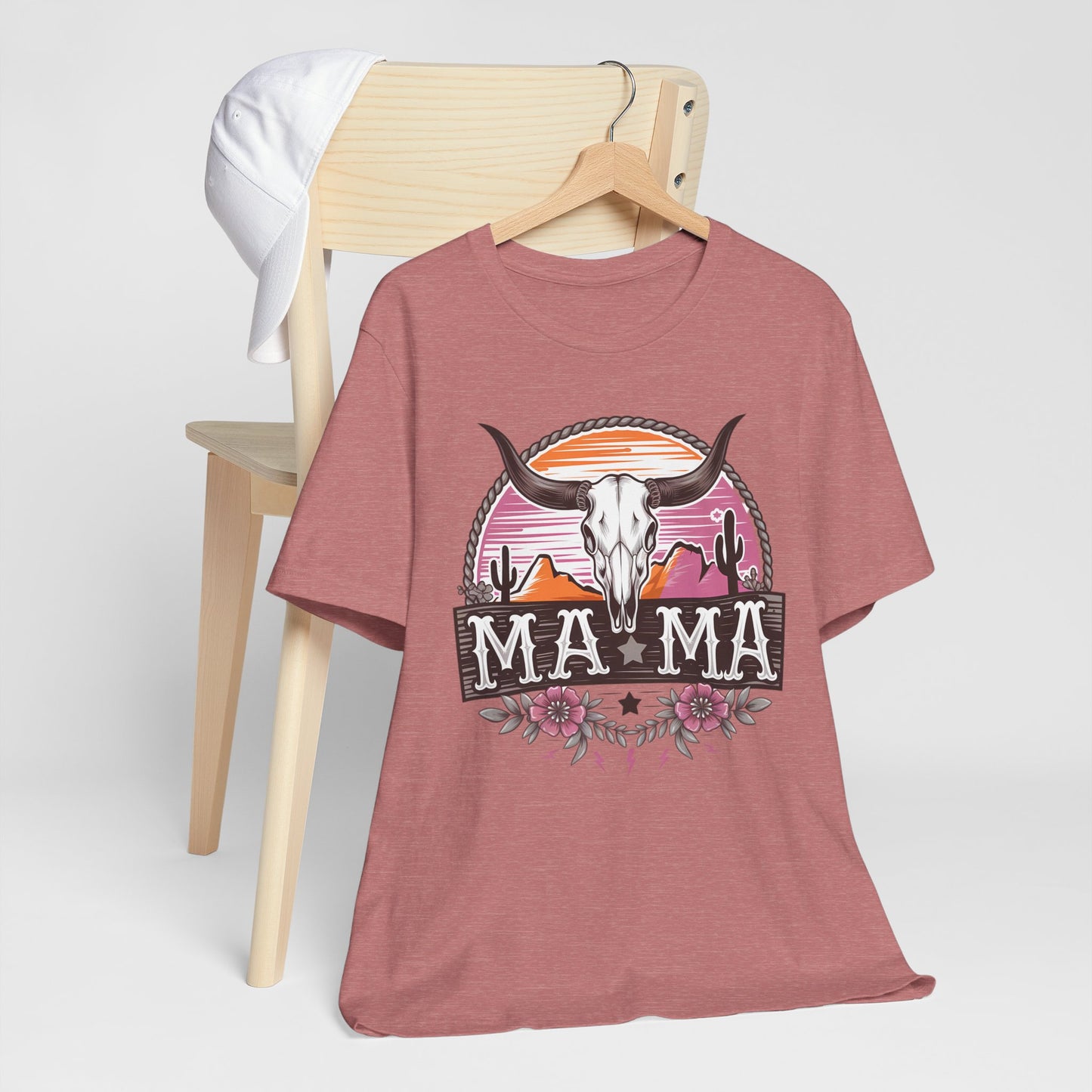 Mama Tee with Cow Skull, Gift for Moms, Casual Summer Top, Boho Style Apparel, Unique Mother's Day Gift