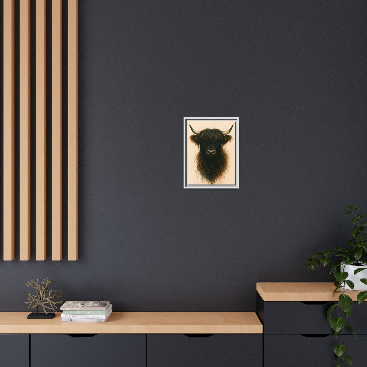Framed Highland Cow Art Print (Black), Rustic Home Decor, Animal Wall Art, Farmhouse Style, Gift for Cow Lovers