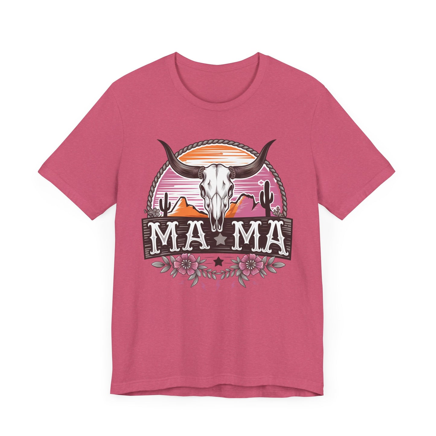 Mama Tee with Cow Skull, Gift for Moms, Casual Summer Top, Boho Style Apparel, Unique Mother's Day Gift