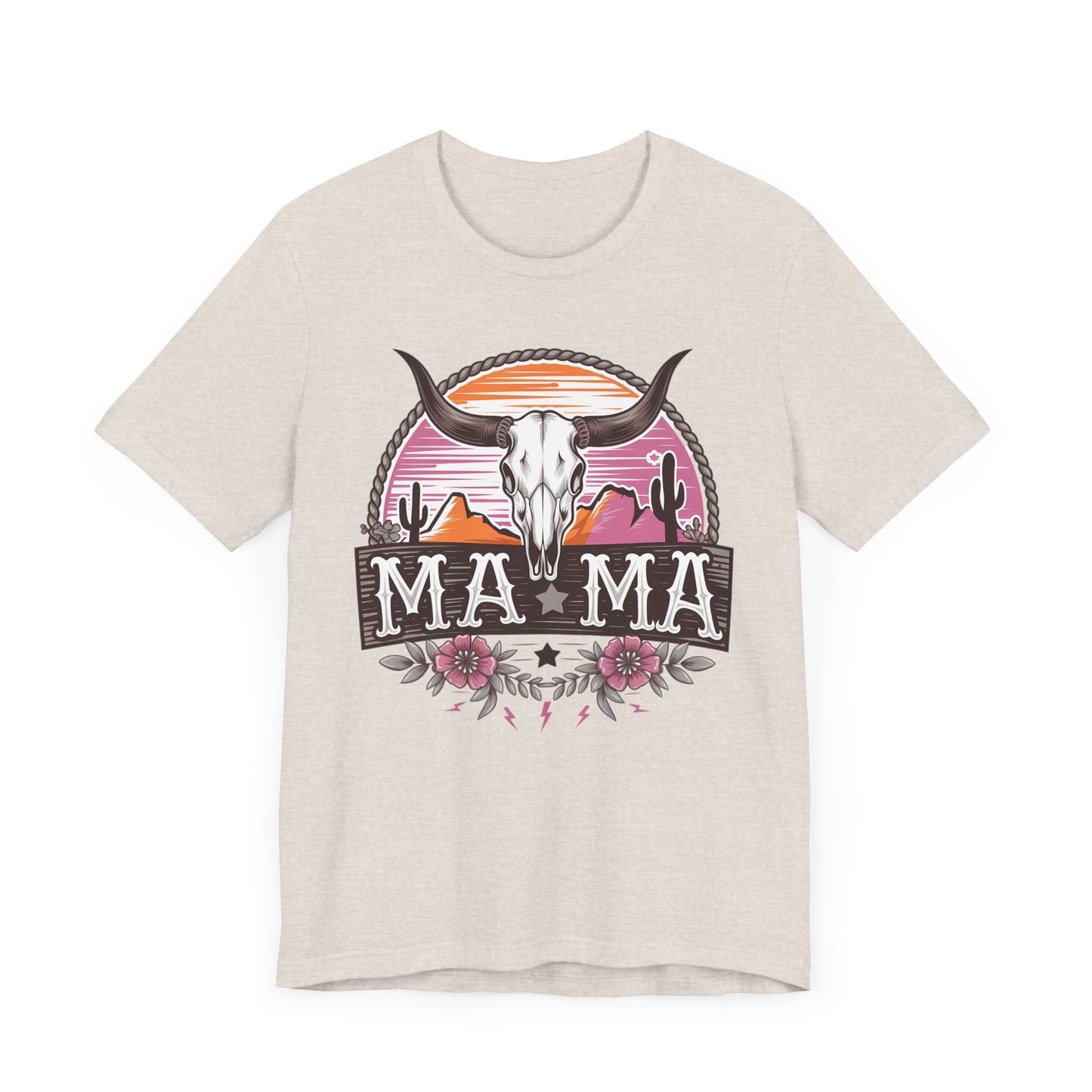 Mama Tee with Cow Skull, Gift for Moms, Casual Summer Top, Boho Style Apparel, Unique Mother's Day Gift