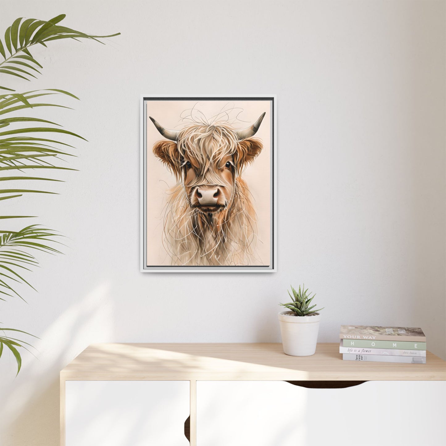 Framed Highland Cow Art Print (Tan), Rustic Home Decor, Animal Wall Art, Farmhouse Style, Gift for Cow Lovers