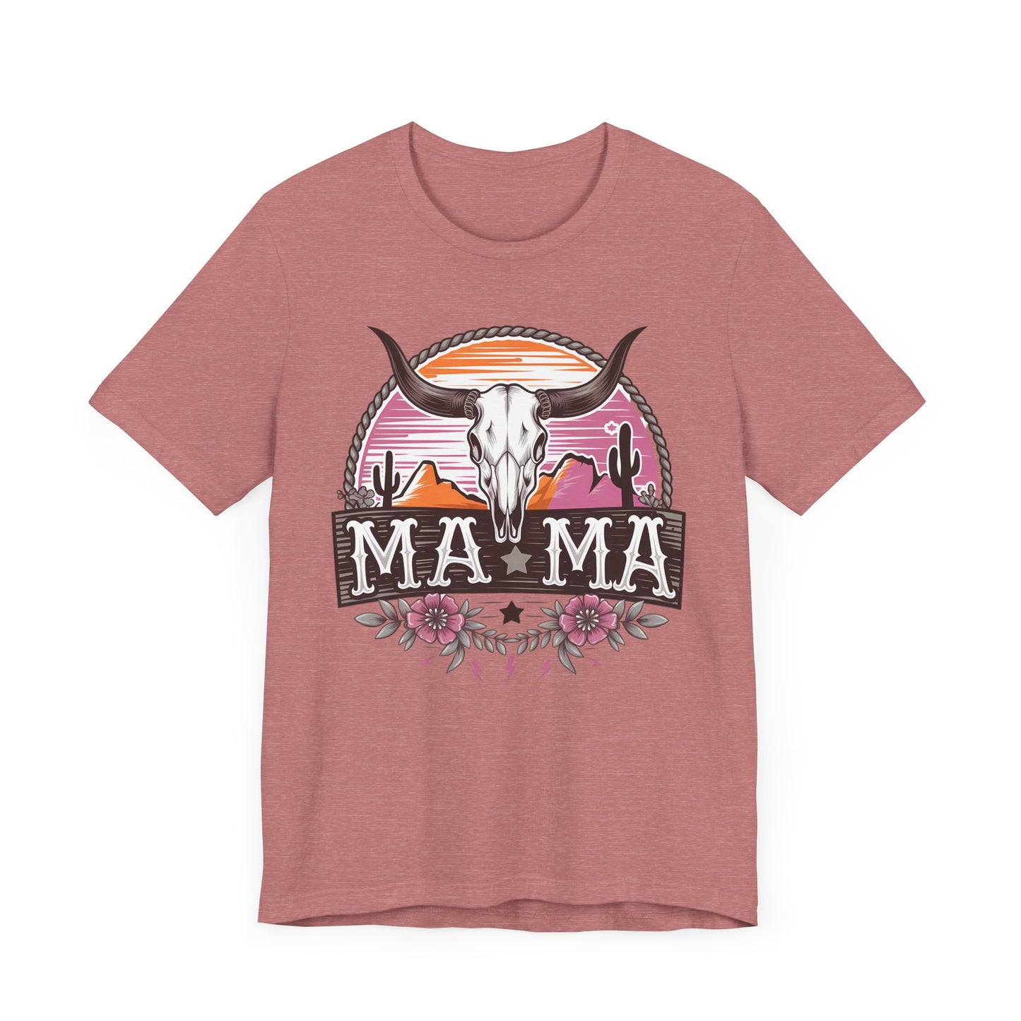 Mama Tee with Cow Skull, Gift for Moms, Casual Summer Top, Boho Style Apparel, Unique Mother's Day Gift