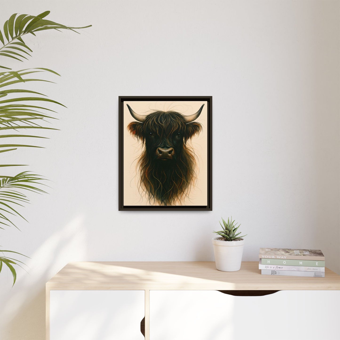 Framed Highland Cow Art Print (Black), Rustic Home Decor, Animal Wall Art, Farmhouse Style, Gift for Cow Lovers
