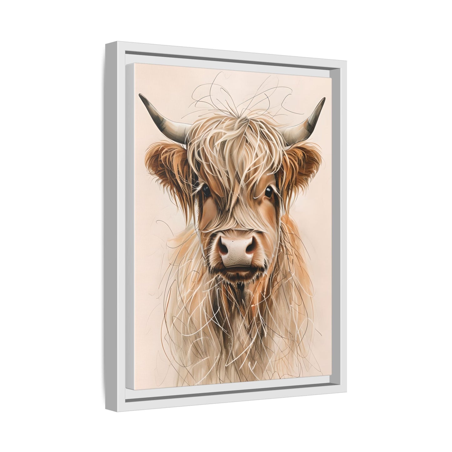 Framed Highland Cow Art Print (Tan), Rustic Home Decor, Animal Wall Art, Farmhouse Style, Gift for Cow Lovers
