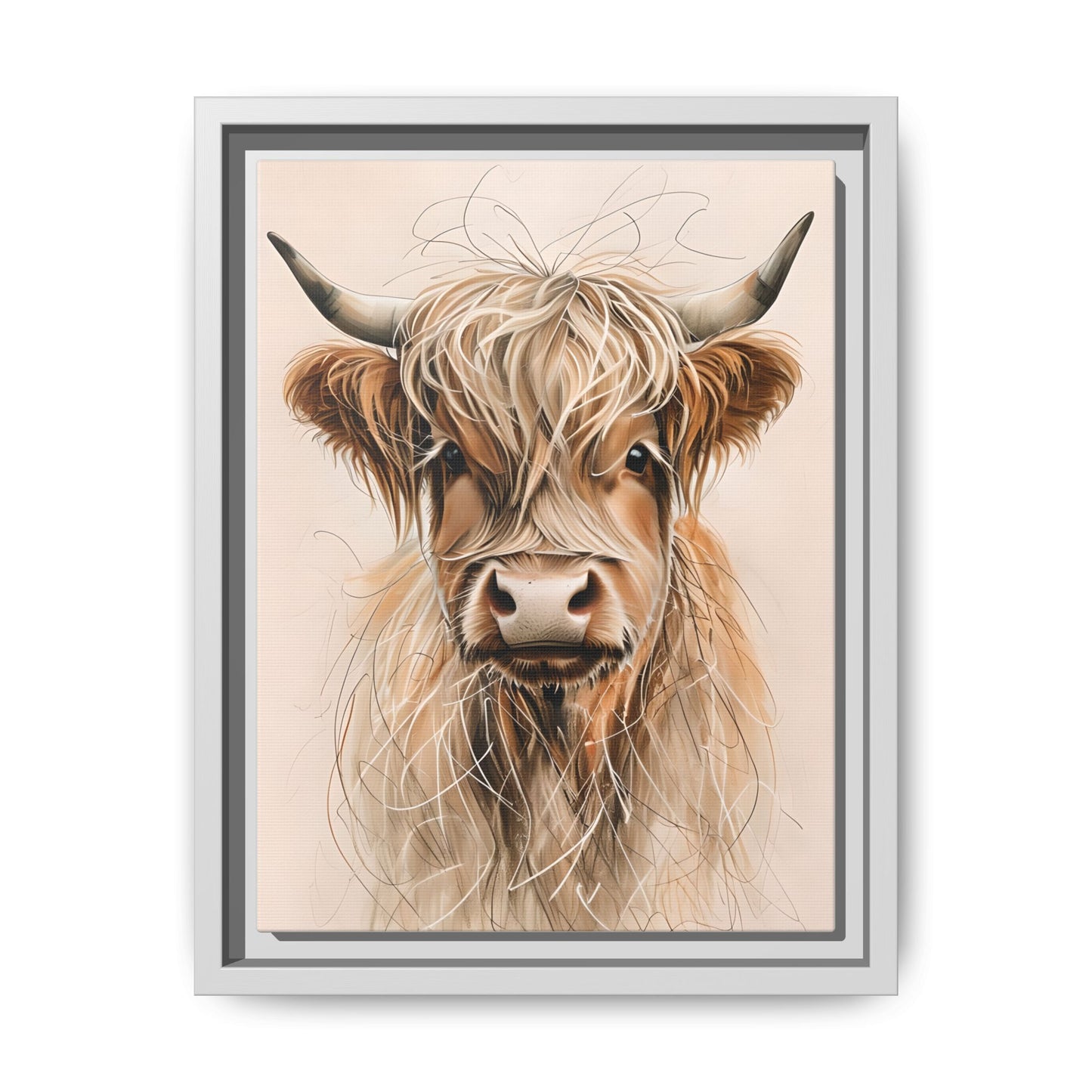 Framed Highland Cow Art Print (Tan), Rustic Home Decor, Animal Wall Art, Farmhouse Style, Gift for Cow Lovers