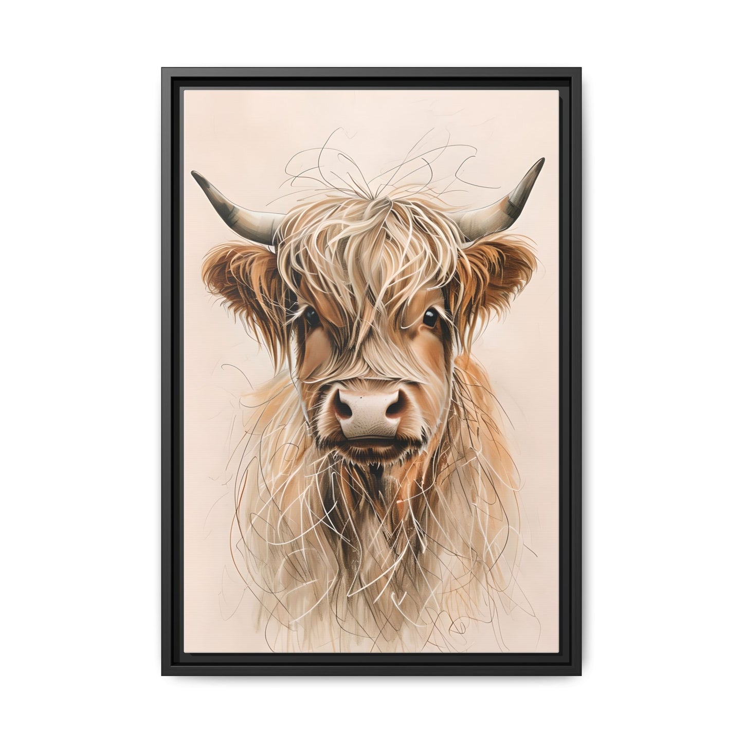 Framed Highland Cow Art Print (Tan), Rustic Home Decor, Animal Wall Art, Farmhouse Style, Gift for Cow Lovers