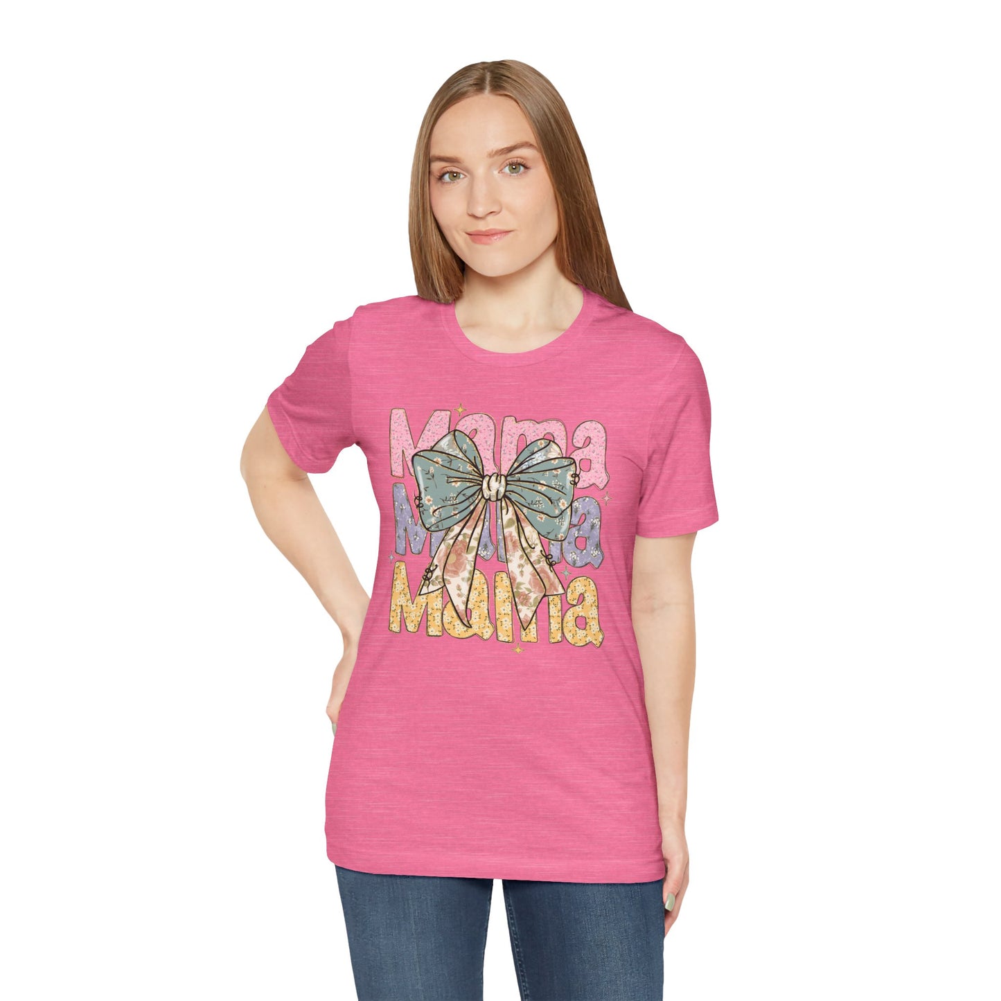 Color block Mama Tee with a Bow, Gift for Moms, Casual Summer Top, Boho Style Apparel, Unique Mother's Day Gift
