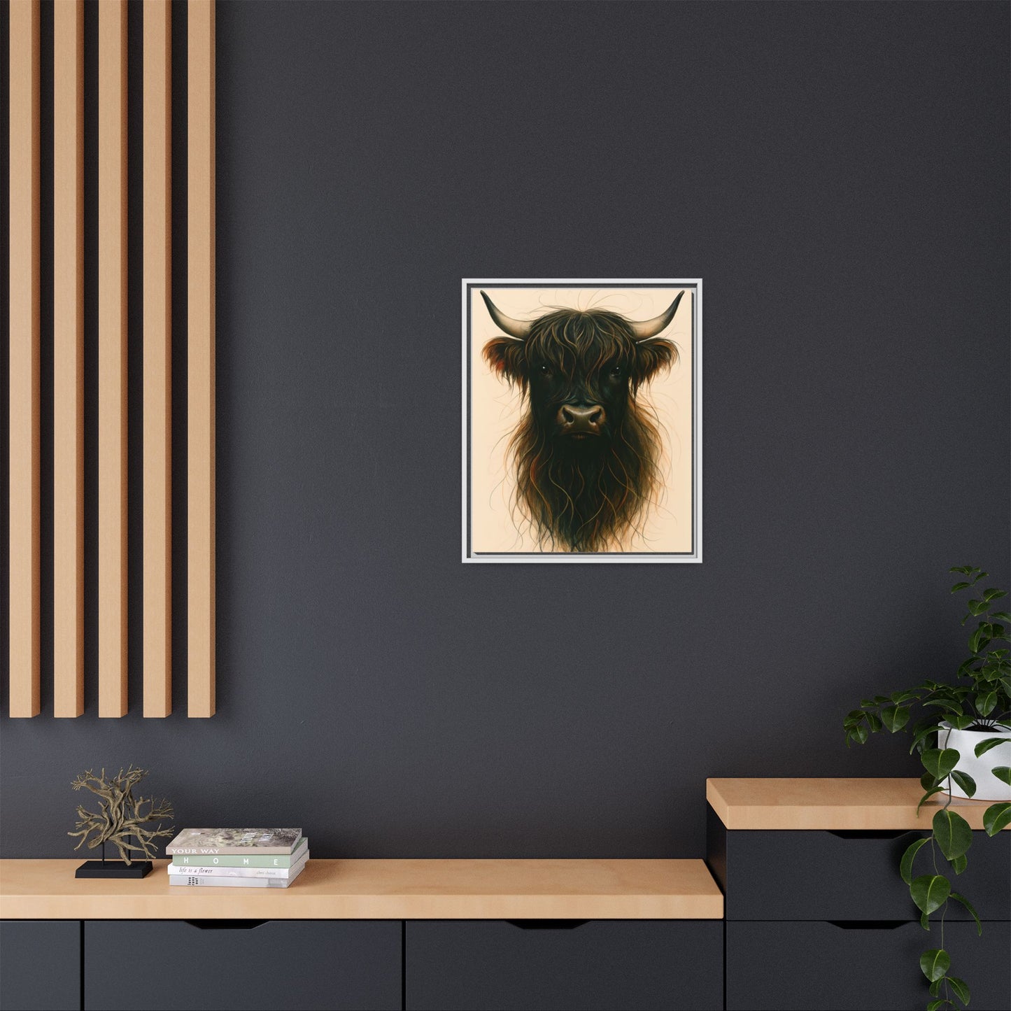Framed Highland Cow Art Print (Black), Rustic Home Decor, Animal Wall Art, Farmhouse Style, Gift for Cow Lovers