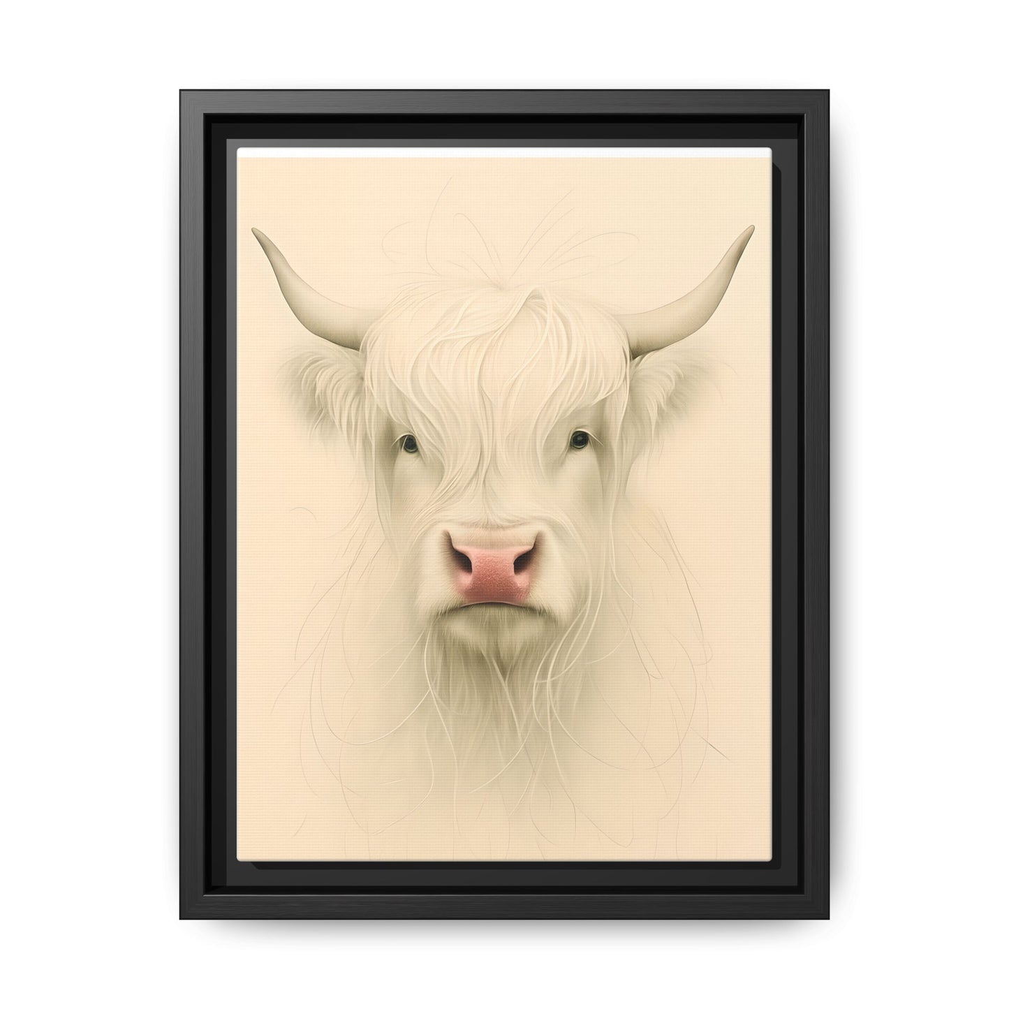Framed Highland Cow Art Print (White), Rustic Home Decor, Animal Wall Art, Farmhouse Style, Gift for Cow Lovers