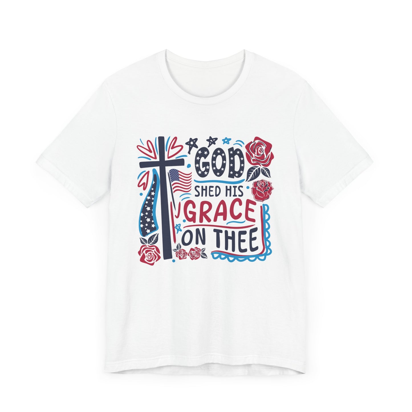 Gods Grace on Thee Patriotic Graphic Tee, Fun Summer T-Shirt, Holiday Apparel, 4th of July Shirt
