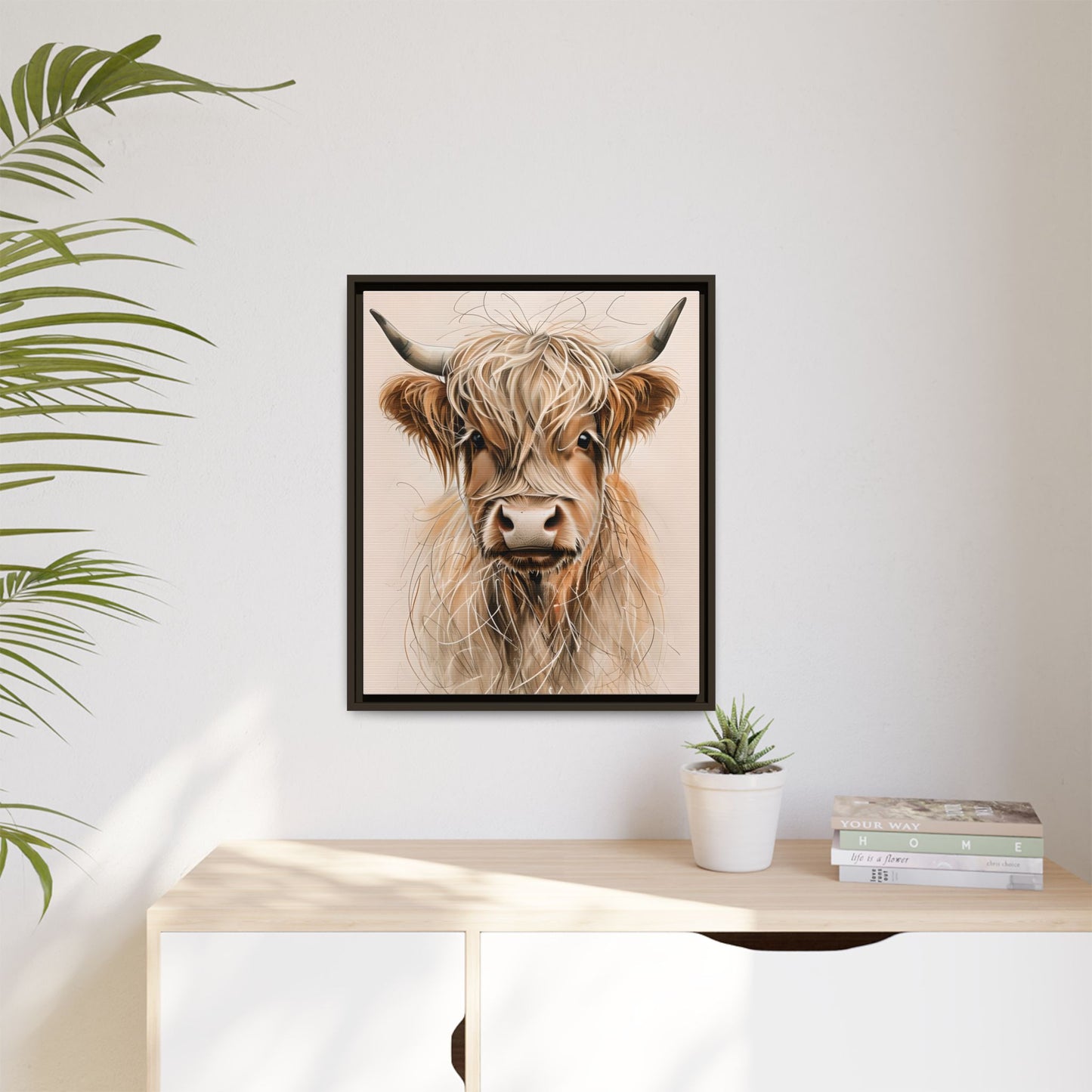Framed Highland Cow Art Print (Tan), Rustic Home Decor, Animal Wall Art, Farmhouse Style, Gift for Cow Lovers