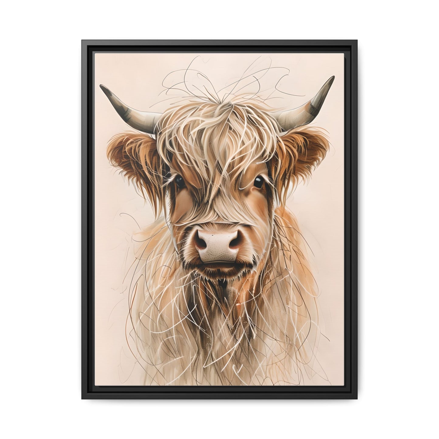 Framed Highland Cow Art Print (Tan), Rustic Home Decor, Animal Wall Art, Farmhouse Style, Gift for Cow Lovers