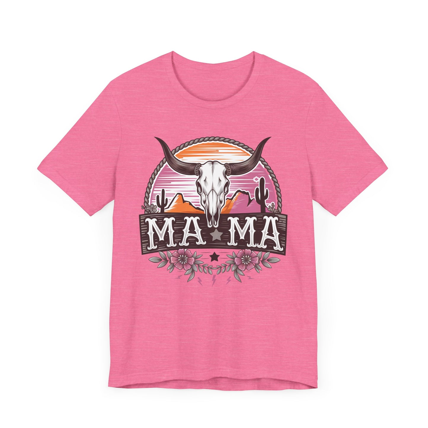 Mama Tee with Cow Skull, Gift for Moms, Casual Summer Top, Boho Style Apparel, Unique Mother's Day Gift