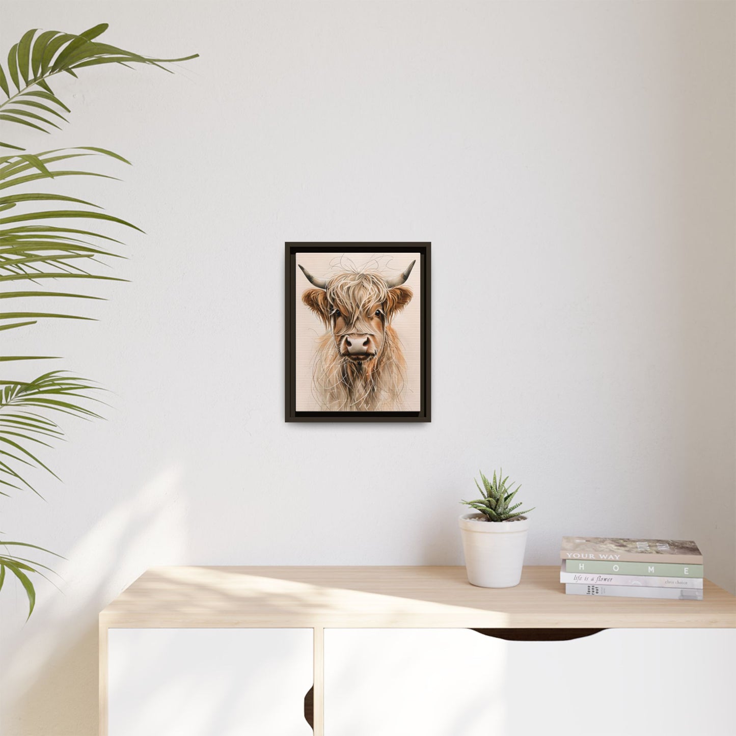 Framed Highland Cow Art Print (Tan), Rustic Home Decor, Animal Wall Art, Farmhouse Style, Gift for Cow Lovers