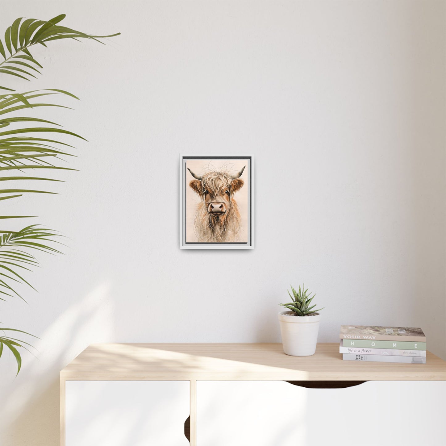 Framed Highland Cow Art Print (Tan), Rustic Home Decor, Animal Wall Art, Farmhouse Style, Gift for Cow Lovers