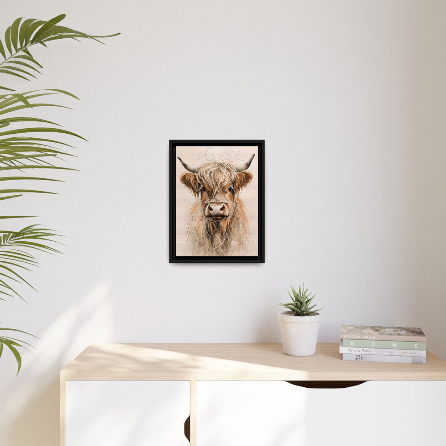 Framed Highland Cow Art Print (Tan), Rustic Home Decor, Animal Wall Art, Farmhouse Style, Gift for Cow Lovers