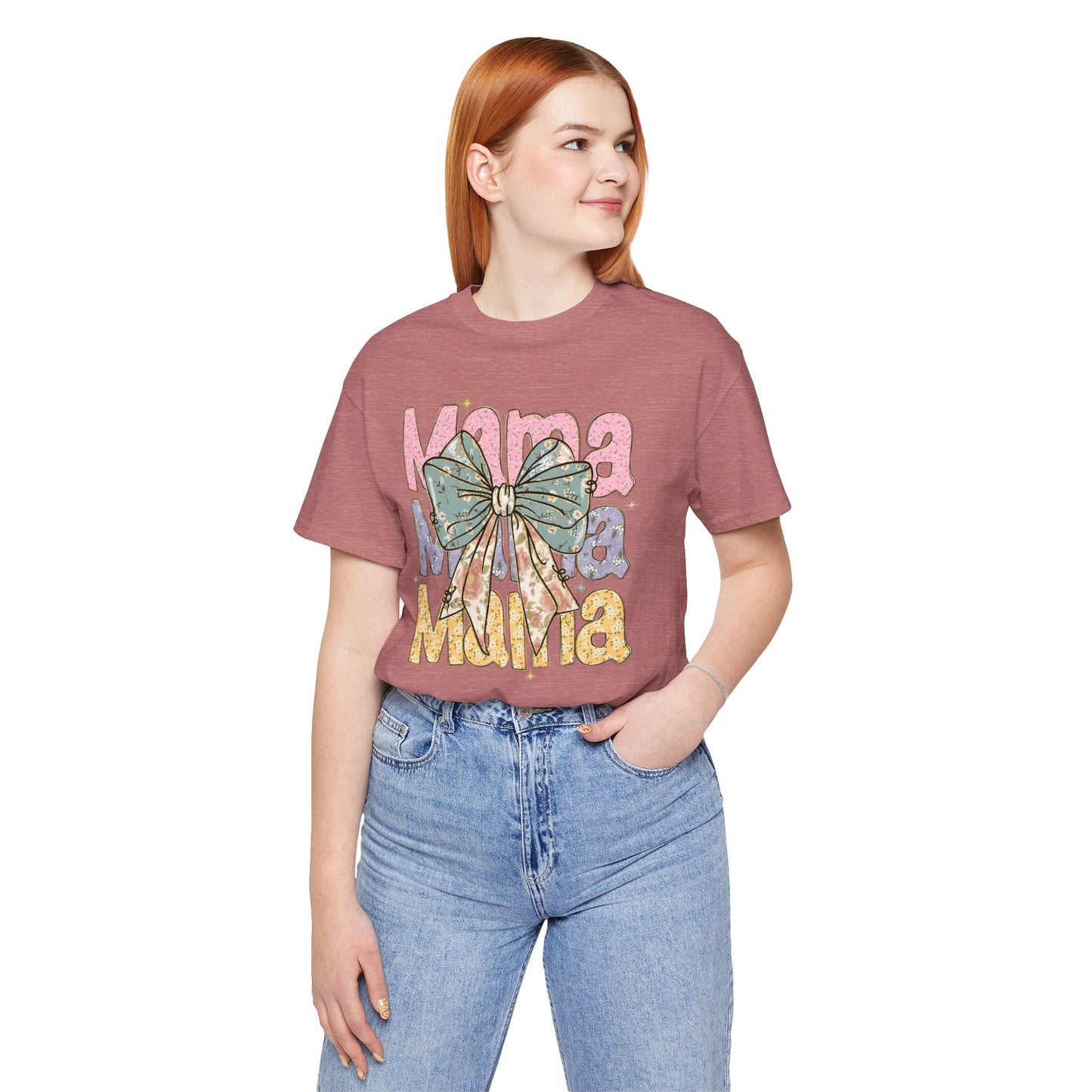 Color block Mama Tee with a Bow, Gift for Moms, Casual Summer Top, Boho Style Apparel, Unique Mother's Day Gift