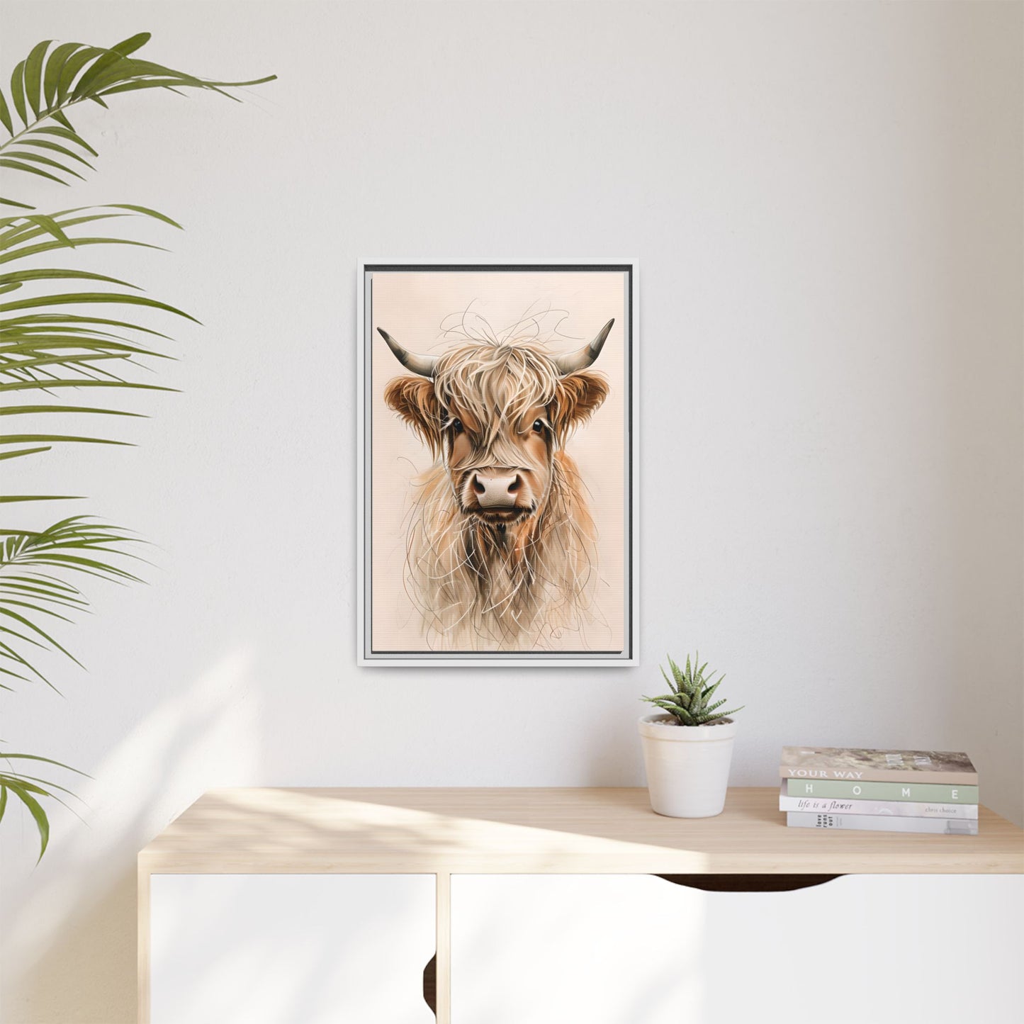 Framed Highland Cow Art Print (Tan), Rustic Home Decor, Animal Wall Art, Farmhouse Style, Gift for Cow Lovers