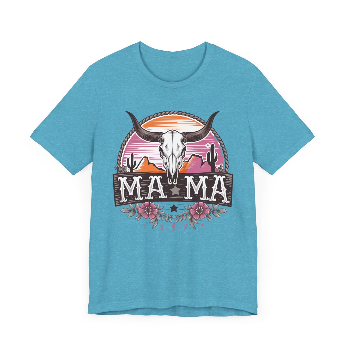 Mama Tee with Cow Skull, Gift for Moms, Casual Summer Top, Boho Style Apparel, Unique Mother's Day Gift