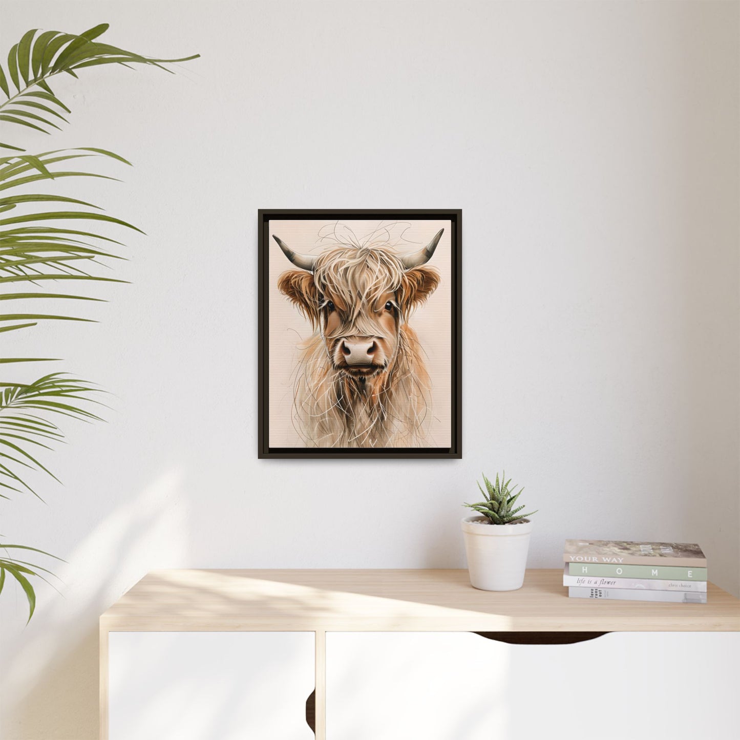 Framed Highland Cow Art Print (Tan), Rustic Home Decor, Animal Wall Art, Farmhouse Style, Gift for Cow Lovers