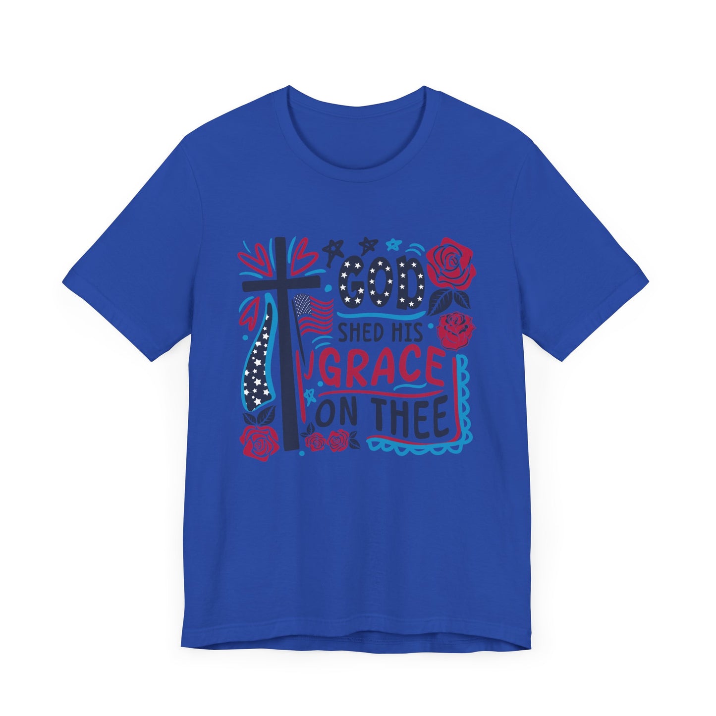 Gods Grace on Thee Patriotic Graphic Tee, Fun Summer T-Shirt, Holiday Apparel, 4th of July Shirt