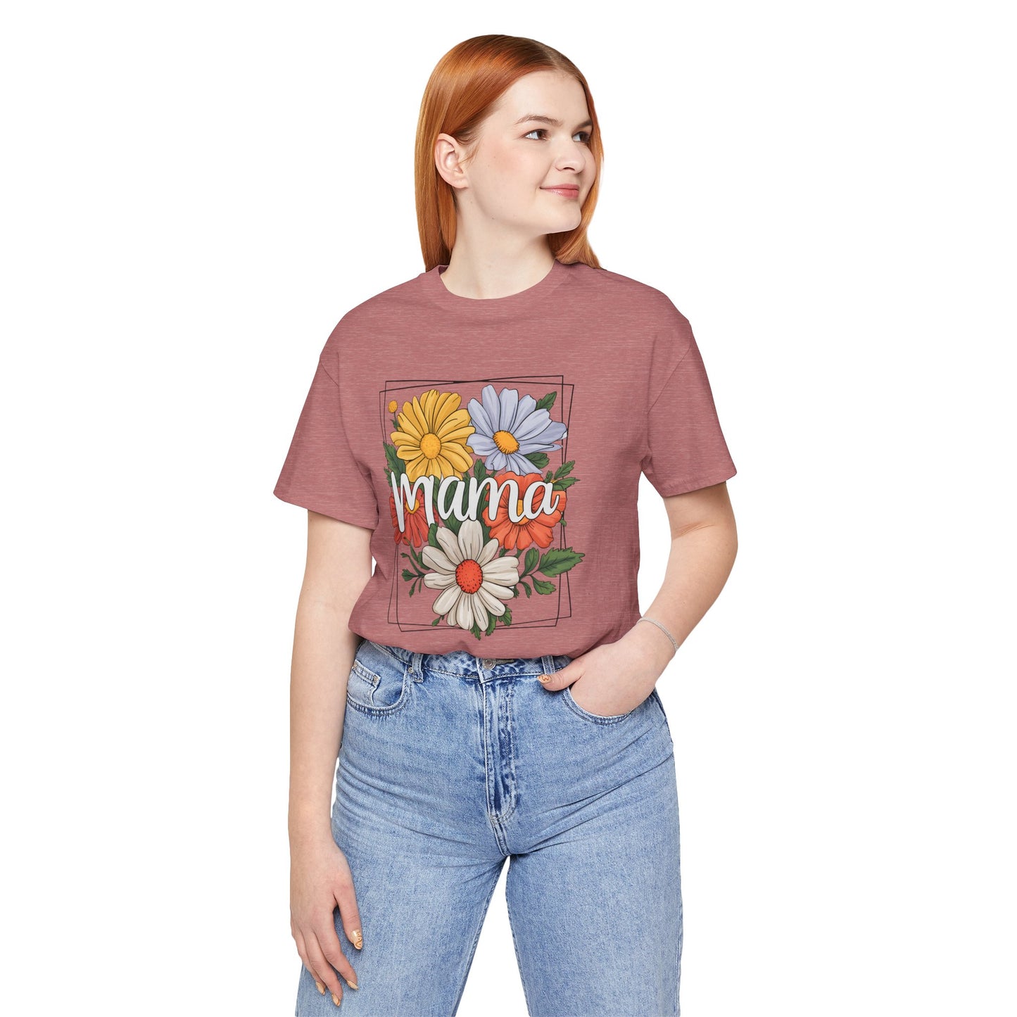 Bouquet Daisey Mama Tee, Gift for Moms, Casual Summer Top, Boho Style Apparel, Unique Mother's Day Gift