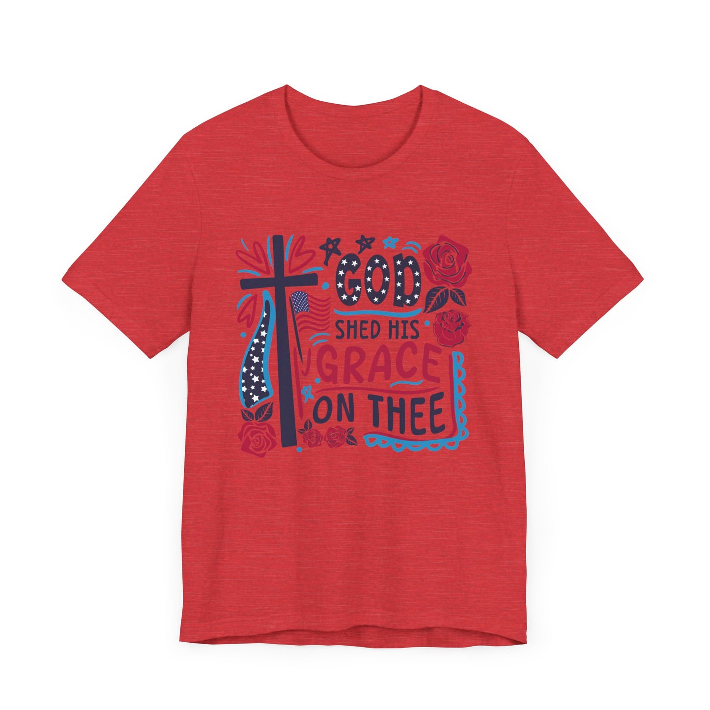 Gods Grace on Thee Patriotic Graphic Tee, Fun Summer T-Shirt, Holiday Apparel, 4th of July Shirt