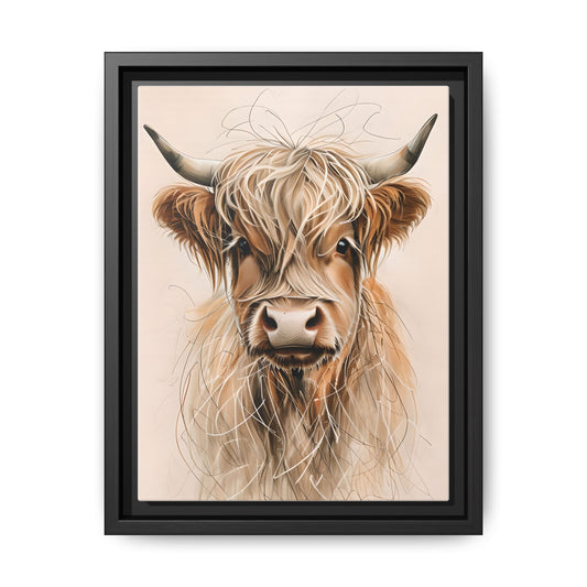 Framed Highland Cow Art Print (Tan), Rustic Home Decor, Animal Wall Art, Farmhouse Style, Gift for Cow Lovers