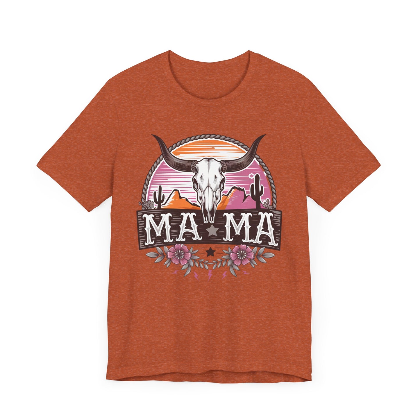 Mama Tee with Cow Skull,  Gift for Moms, Casual Summer Top, Boho Style Apparel, Unique Mother's Day Gift