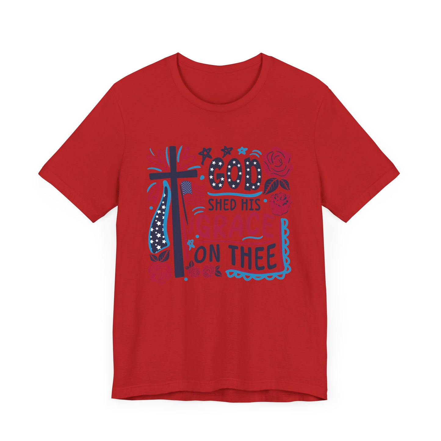 Gods Grace on Thee Patriotic Graphic Tee, Fun Summer T-Shirt, Holiday Apparel, 4th of July Shirt
